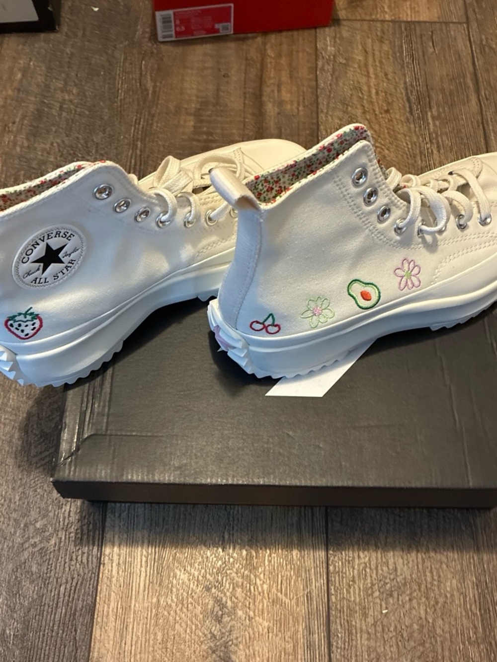 Converse White High-Top Sneakers with Colorful Embroidered Fruit